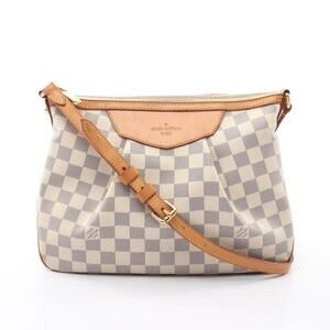 Louis Vuitton Siracusa Canvas Leather Damier Shoulder Bag Azur White